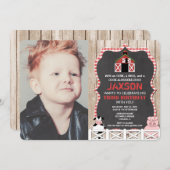 Landtiere Geburtstagskind rotes schwarzes Foto Einladung (Vorne/Hinten)