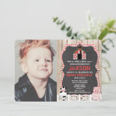 Landtiere Geburtstagskind rotes schwarzes Foto Einladung (Stehend Vorderseite)