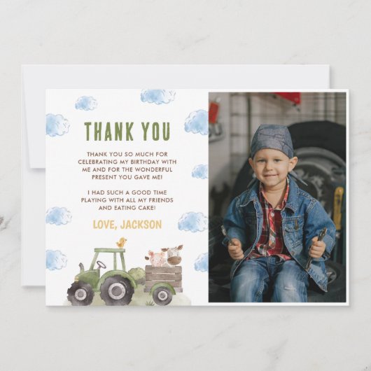 Landtiere Geburtstagsparty Foto Dankeskarte (Vorderseite)