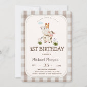 Landtiere Gingham Einladung (Vorderseite)