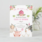 Landtiere Girl Pink Gingham Barnyard Geburtstag Einladung (Stehend Vorderseite)