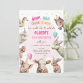 Landtiere Girl Pink Gingham Barnyard Geburtstag I Einladung (Stehend Vorderseite)
