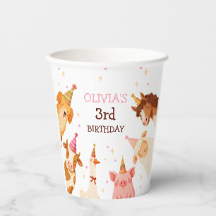 Landtiere Girl Pink Gingham Barnyard Geburtstag Pappbecher