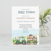 Landtiere Grüne Traktor Girl Boy Babydusche Einladung (Stehend Vorderseite)