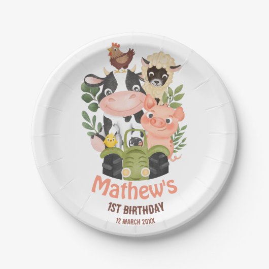 Landtiere Heilige Kuh 1. 2. Geburtstag Pappteller (Vorderseite)