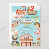 Landtiere Junge 2. Geburtstagseinladung. Einladung (Vorne/Hinten)