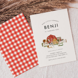 Landtiere Kinder Cowboy 1. Geburtstag Party Einladung