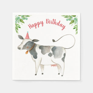 Landtiere Kuh Boy Birthday Barnyard Grüne Serviette