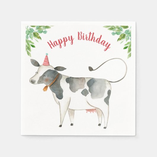 Landtiere Kuh Boy Geburtstag Barnyard Grüne Serviette (Vorderseite)