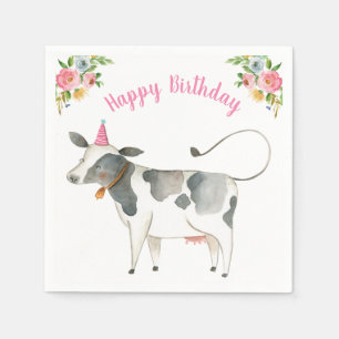 Landtiere Kühe Mädchen Geburtstag Barnyard Rosa Serviette