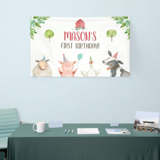 Landtiere Mädchen Geburtstag Barnyard Hintergrund Banner (Messeveranstaltung)