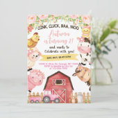 Landtiere Mädchen Geburtstagseinladung. Einladung (Stehend Vorderseite)