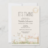 Landtiere Meadow Friends Twins Baby Dusche Einladung (Vorderseite)