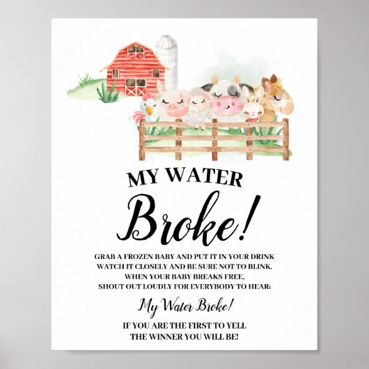 Landtiere Mein Wasser Broke Baby Duschzeichen Poster (Vorne)