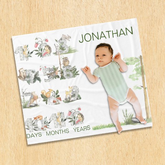 Landtiere mit eigener Zahl Meilensteinzeit Fleecedecke