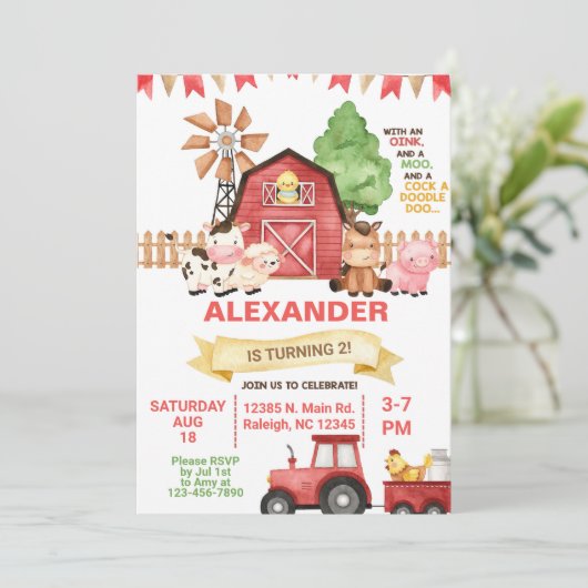 Landtiere neutrale Geburtstagseinladung. Einladung (Stehend Vorderseite)