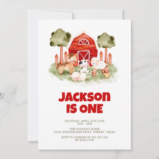 Landtiere Niedlich Wasserfarben Junge 1. Geburtsta Einladung (Vorderseite)