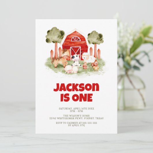 Landtiere Niedlich Wasserfarben Junge 1. Geburtsta Einladung (Stehend Vorderseite)