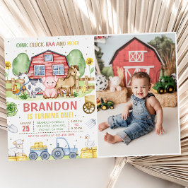 Landtiere Oink Baa Moo 1. Geburtstag Foto Einladung