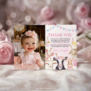 Landtiere Pink Barnyard Girl Birthday Foto Dankeskarte