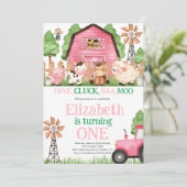 Landtiere Pink Girl Barnyard Geburtstagsparty Einladung (Stehend Vorderseite)