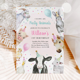 Landtiere Pink Girl Barnyard Geburtstagsparty Einladung