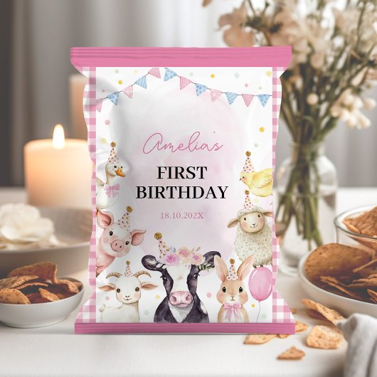 Landtiere Pink Girl Birthday Chip Bag Wrapper Flyer