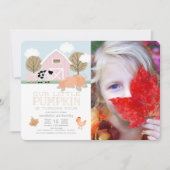 Landtiere Pumpkin Patch Geburtstags-Foto Einladung (Vorderseite)