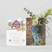 Landtiere Pumpkin Patch Geburtstags-Foto Einladung (Stehend Vorderseite)