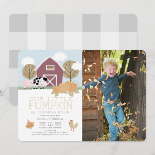 Landtiere Pumpkin Patch Geburtstags-Foto Einladung