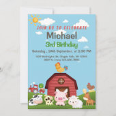 Landtiere Red Gingham Barnyard Birthday Invitat Einladung (Vorderseite)