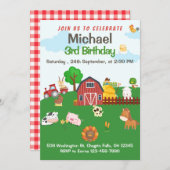 Landtiere Red Gingham Barnyard Birthday Invitat Einladung (Vorne/Hinten)