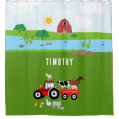 Landtiere & Red Tractor Barnyard Individuelle Name Duschvorhang (Vorderseite)