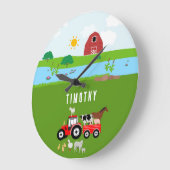 Landtiere & Red Tractor Barnyard Individuelle Name Große Wanduhr (Winkel)
