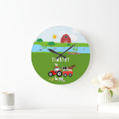 Landtiere & Red Tractor Barnyard Individuelle Name Große Wanduhr (Zuhause)