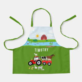 Landtiere & Red Tractor Barnyard Individuelle Name Schürze