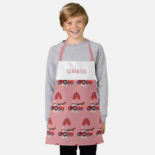 Landtiere & Red Traktor Barnyard Girls Muster Schürze (Getragen)