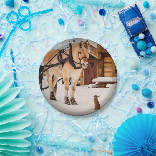 Landtiere reden Pferd und Kaninchen Pappteller (Party)