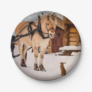 Landtiere reden Pferd und Kaninchen Pappteller