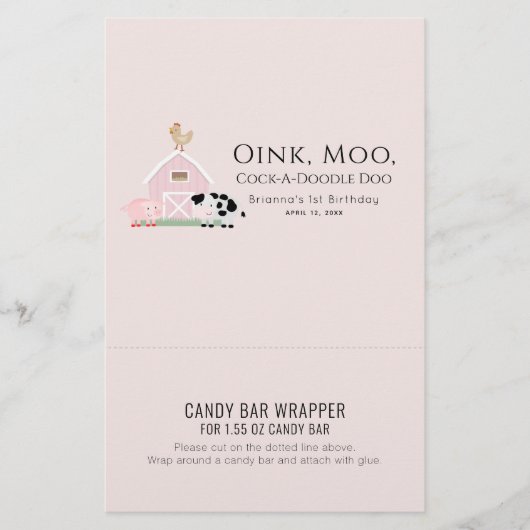 Landtiere Rosa Geburtstagskandinchen Bar Wrapper (Vorderseite)