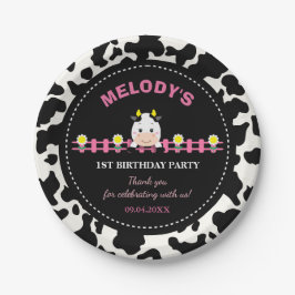 Landtiere rosa Kuh Barnyard 1. Geburtstag Party Pappteller