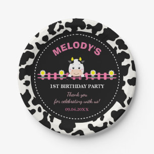Landtiere rosa Kuh Barnyard 1. Geburtstag Party Pappteller