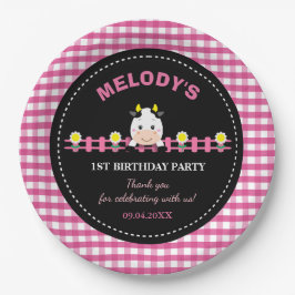 Landtiere rosa Kuh Barnyard 1. Geburtstag Party Pappteller