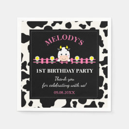 Landtiere rosa Kuh Barnyard 1. Geburtstag Party Serviette