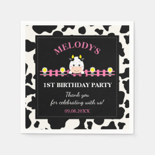 Landtiere rosa Kuh Barnyard 1. Geburtstag Party Serviette