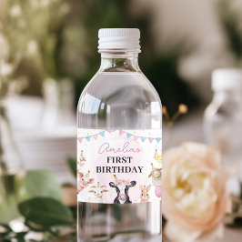 Landtiere rosa Mädchen Geburtstag Wasserflaschenetikett