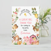 Landtiere Rosa Stall Geburtstag Danke Karte (Stehend Vorderseite)