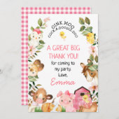 Landtiere Rosa Stall Geburtstag Danke Karte (Vorne/Hinten)