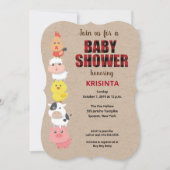 Landtiere Rote Karierte Babydusche Einladung (Vorderseite)