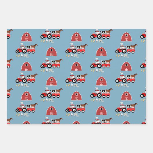 Landtiere & rote Traktor Barnyard Boys Muster Geschenkpapier Set (Vorderseite 3)